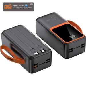 Carregador de Alta Autonomia 50000mah Conexão Digital Turbo PD para Viagens e Camping Fonte de Energia Portátil Turbo 22.5W PD Ultra Capacidade Multidispositivo (Preto) - Imagem 1