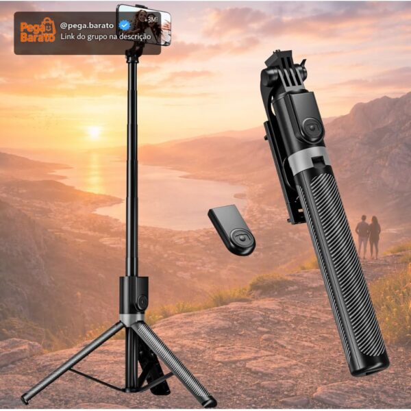 Tripé para Celular 1,70m, Bastão de Selfie 3 em 1 | com Altura Ajustável, com Controle Bluetooth, Rotação 360°, Portátil, para Vídeos, Fotos e Lives, iPhone e Android