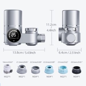 Filtro de Água para Torneira com Display Digital Prata, Purificador De Água com Monitor de Vida Útil Do Filtro, Ideal Para Cozinhas Domésticas E Apartamentos - Imagem 2