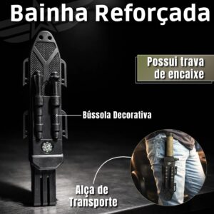 Faca Tática Com Baioneta de Sobrevivência – Lâmina Afiada, Pederneira, Bússola, Apito de Emergência + Bainha Tática para Camping, Trilhas e Aventura - Imagem 9