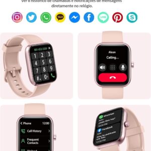 Smartwatch Feminino, Tela HD de 1,83" Relógio Fitness com Alexa, 120 Esportes, Frequência Cardíaca e Monitoramento do Sono, IP68 à rova d'água, Compatível com Android iOS, 2 Pulseiras (Rosa) - Imagem 4