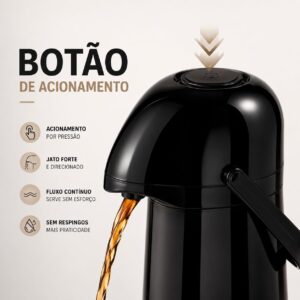 Garrafa Térmica 1,8L Super Jato, Com Alça, Preta | Térmica, mais de 4h quente e mais de 6h frio - Imagem 5