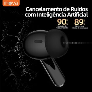 INAVA Fone de Ouvido Bluetooth,Bateria 30H,Drivers Duplos, 6 Microfones Chamadas Nitidas AI, Som Hi-Res,Fones de Ouvido para iPhone e Android (Preto) - Imagem 6