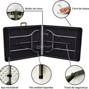 Mesa Dobrável Para Churrasco Maxchief 1,80 Mts C/alça Preto - Imagem 4