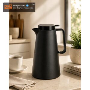 Garrafa Térmica 1L Preta para Café com Alça e Tampa Alavanca - Imagem 1