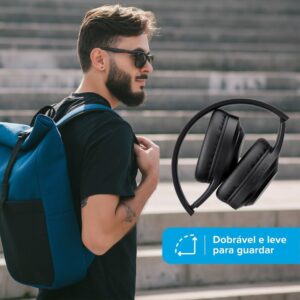 Headphone I2GO Bass 300, Bluetooth, Preto | Microfone Integrado, Controle Multimídia, Até 10h de bateria, Tecnologia Dual Connect, Entrada cabo auxiliar P2, Dobrável - Imagem 4