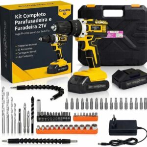 Furadeira e Parafusadeira de Impacto Sem Fio 21V com LED, 3 Funções, Torque Ajustável, 32 Acessórios e Maleta - Imagem 9