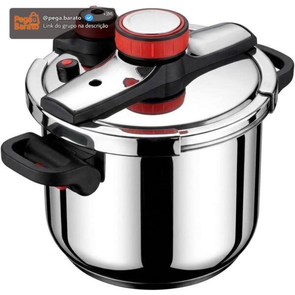 Panela de Pressão Aço Inox 6 Litros Fundo Triplo Indução e Gás - Segurança Tripla e Cozimento Rápido - Modelo Premium Polido