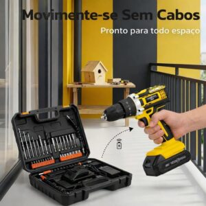 Furadeira e Parafusadeira de Impacto Sem Fio 21V com LED, 3 Funções, Torque Ajustável, 32 Acessórios e Maleta - Imagem 4