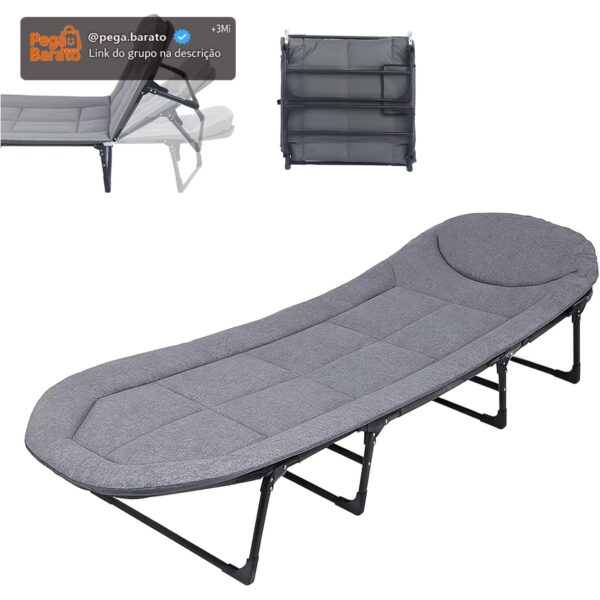 Cama Dobrável de Solteiro com Colchão Integrado, Estrutura de Aço Reforçada de 24mm e Suporte para até 220kg, Tecido de Linho e Oxford, Design de 8 Pés