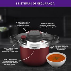 Panela de Pressão Rochedo Clipso 4,5L de Capacidade | Revestida, Vermelha, com Fechamento Externo - Imagem 6