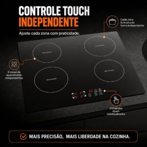 Cooktop de Indução 4 bocas controle independente 7000 W, 9 níveis de potência, trava para crianças, Controle de toque, cozinha moderna e elegante, 220V - Imagem 6