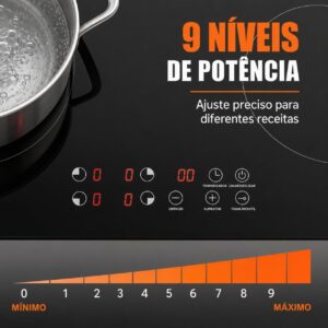 Cooktop de Indução 4 bocas controle independente 7000 W, 9 níveis de potência, trava para crianças, Controle de toque, cozinha moderna e elegante, 220V - Imagem 4