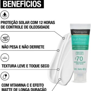 Neutrogena Sun Fresh Protetor Solar Facial Derm Care, Pele Oleosa, Sem Cor, FPS 70, 40g - Imagem 5