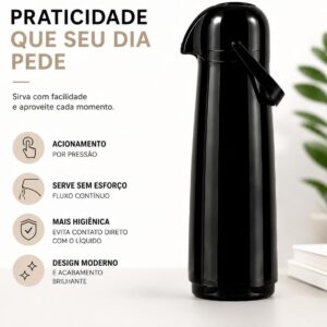 Garrafa Térmica 1,8L Super Jato, Com Alça, Preta | Térmica, mais de 4h quente e mais de 6h frio - Imagem 4