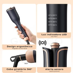 Modelador de Cachos Automático GOKOCO GD048, Barril 30mm | Bivolt 110v 127v 220v, Ondas Definidas com Iônico, 4 Temperaturas, Aquecimento 15s, Cachos Naturais Sem Esforço - Imagem 3