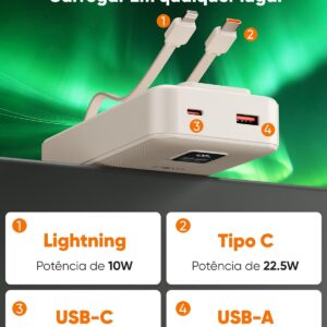 INAVA Power Bank, Carregador Portátil Universal 20000mAh, Carregamento Rápido 22.5W PD, Design Ergonômico, Compatível com iPhone 17/16/15/14/13/12 e Android, Ideal para Viagens (Branco) - Imagem 7