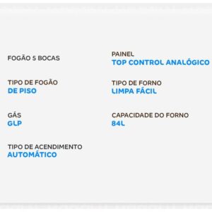 Fogão 5 Bocas Esmaltec Preto Mesa de Vidro Esmaltec Ideal Top Glass - Imagem 2