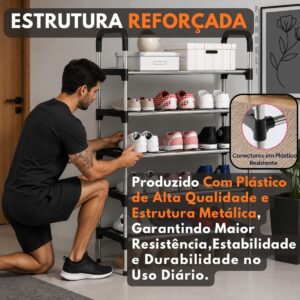 Sapateira Organizadora 5 Andares, Prateleira Multiuso, Estante Hall de Entrada, para Sapatos, Livros, Brinquedos e Acessórios, Preta - Imagem 4