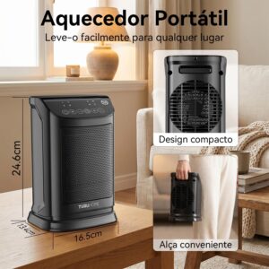 Ventilador de Ar Frio e Aquecedor TURU HOME Aquecedor Cerâmico PTC, 127V | 4 em 1, Termostato 10°C a 30°C, Oscilação 70°, Timer 12h, Controle Remoto, Proteção Térmica, Pequeno, para Quarto Escritório - Imagem 2