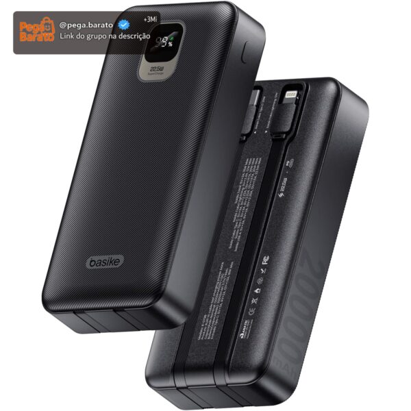Basike Power Bank, Carregador Portátil Universal 20000mAh, USB-A(até 22.5W)+USB-C(até PD20W), Carregamento Rápido, Led Indicador de Bateria para iPhone/Samsung/Huawei/Xiaomi (Preto)