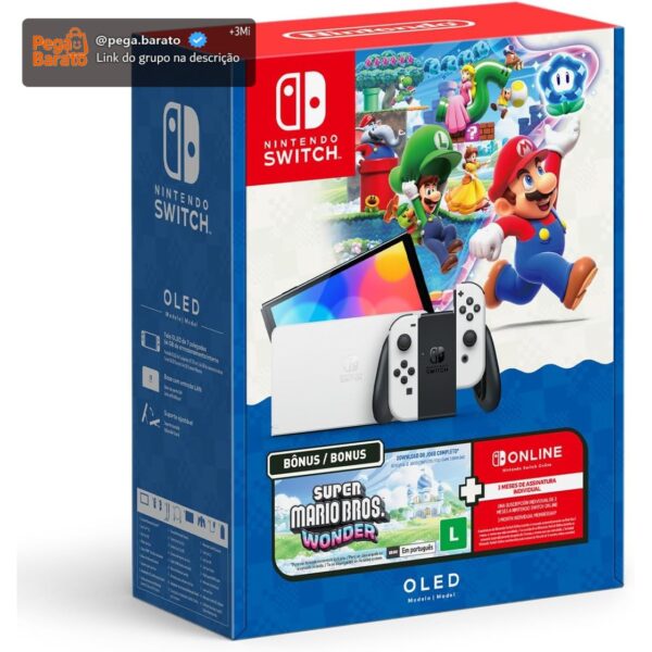 Bundle Nintendo Switch OLED + Super Mario Bros. Wonder + 3 Meses de Assinatura Nintendo Switch Online