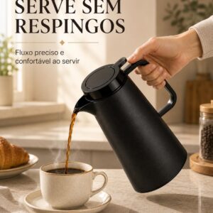 Garrafa Térmica 1L Preta para Café com Alça e Tampa Alavanca - Imagem 3