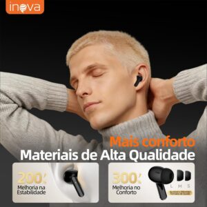 INAVA Fone de Ouvido Bluetooth,Bateria 30H,Drivers Duplos, 6 Microfones Chamadas Nitidas AI, Som Hi-Res,Fones de Ouvido para iPhone e Android (Preto) - Imagem 7