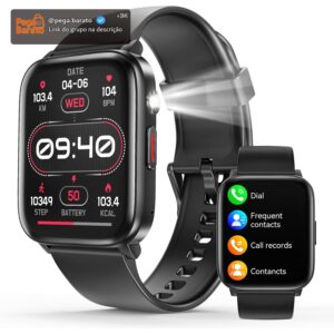 Smartwatch com Tela Sensível ao Toque 1,83", Bluetooth 5.2, Resistente à Água IP68, Bateria 240mAh, Preto - Imagem 1
