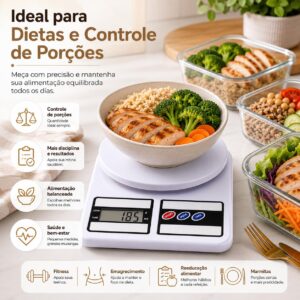 Balança Digital de Cozinha Alta Precisão até 10kg com Display LCD | Ideal para Receitas, Confeitaria, Dietas e Controle de Porções | Função Tara e Medição Precisa de Alimentos - Imagem 5