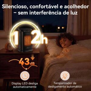 Ventilador de Ar Frio e Aquecedor TURU HOME Aquecedor Cerâmico PTC, 127V | 4 em 1, Termostato 10°C a 30°C, Oscilação 70°, Timer 12h, Controle Remoto, Proteção Térmica, Pequeno, para Quarto Escritório - Imagem 8