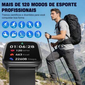 Smartwatch com Tela Sensível ao Toque 1,83", Bluetooth 5.2, Resistente à Água IP68, Bateria 240mAh, Preto - Imagem 6
