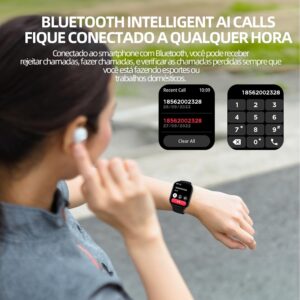 Relógio Digital Feminino Masculino Smartwatch Inteligente Bluetooth, Full Touch a Prova d 'água IP68 com 120+ Modos de Exercício e Esporte, Prata - Imagem 2