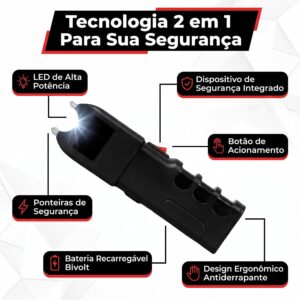 Lanterna Defesa Pessoal LED Tática 2 em 1 Recarregável Bivolt Alta Potência Dispositivo Segurança Portátil Uso Urbano Camping Emergência - Imagem 4