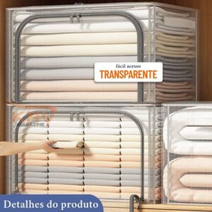 Kit 2 Caixas Organizadora Dobrável 24L em PVC Transparente com Zíper Duplo – Abertura Frontal e Superior – Para Armários e Guarda-Roupas (24 Litros) - Imagem 4