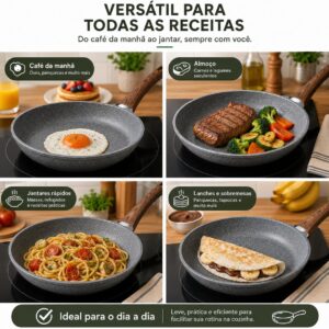 Frigideira de Cerâmica Antiaderente 24cm com Cabo Efeito Madeira | Compatível com Fogão a Gás, Elétrico e Indução | Cozinha Saudável com Menos Óleo | Fácil Limpeza | Distribuição Uniforme de Calor - Imagem 7