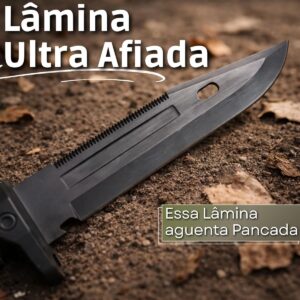 Faca Tática Com Baioneta de Sobrevivência – Lâmina Afiada, Pederneira, Bússola, Apito de Emergência + Bainha Tática para Camping, Trilhas e Aventura - Imagem 7
