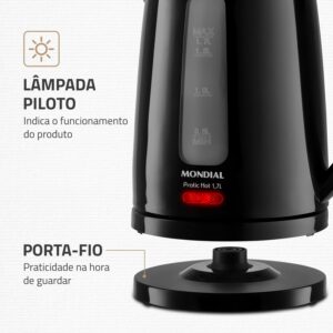MONDIAL Chaleira Elétrica Pratic Hot 1,7L Preto, 1850W, 220V - CE-17 - Imagem 8