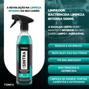 Kit Limpeza Interna Completa Hidratante Restaurador de Couro Hidracouro Limpa Couro Higicouro Limpador Bactericida Sintra Fast Revitalizador Plásticos Internos Intense 500ml Vonixx - Imagem 6