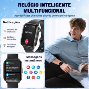 Smartwatch com Tela Sensível ao Toque 1,83", Bluetooth 5.2, Resistente à Água IP68, Bateria 240mAh, Preto - Imagem 3