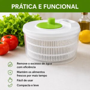 Secador de Salada com Cesto Escorredor, Centrífuga de Salada Manual 3L, Seca Salada para Verduras, Legumes, Frutas e Vegetais, Secador de Salada Prático, Compacto e Rápido - Imagem 5