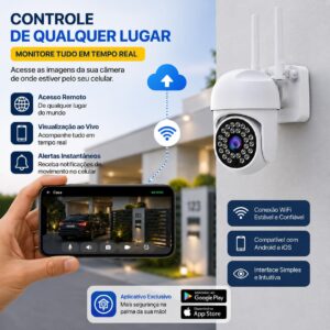 Câmera de Segurança WiFi Externa Full HD 1080P PTZ 355° 2 Antenas, Visão Noturna, Áudio Bidirecional, Rastreamento Automático, IP66, Acesso pelo Celular, Compatível com Cartão até 128GB - Imagem 5