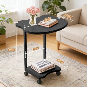 Mesa de Apoio Móvel com 2 Prateleiras - Design em C, Rodas e 60cm de Altura para Sofá e Cama (Preto) - Imagem 2