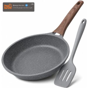 Frigideira de Cerâmica Antiaderente 24cm com Cabo Efeito Madeira | Compatível com Fogão a Gás, Elétrico e Indução | Cozinha Saudável com Menos Óleo | Fácil Limpeza | Distribuição Uniforme de Calor - Imagem 1