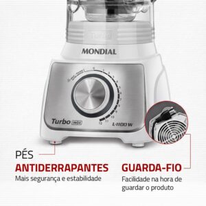 MONDIAL, Liquidificador Turbo, Branco/Inox, 1100W, 220V - L-1100-WI - Imagem 9