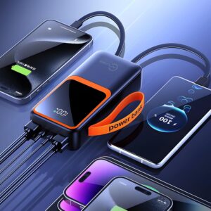 Carregador de Alta Autonomia 50000mah Conexão Digital Turbo PD para Viagens e Camping Fonte de Energia Portátil Turbo 22.5W PD Ultra Capacidade Multidispositivo (Preto) - Imagem 4