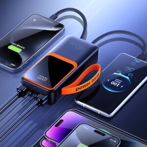 Carregador de Alta Autonomia 50000mah Conexão Digital Turbo PD para Viagens e Camping Fonte de Energia Portátil Turbo 22.5W PD Ultra Capacidade Multidispositivo (Preto) - Imagem 4