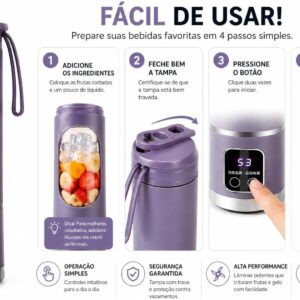 Mini Liquidificador Portátil Recarregável USB com Display Digital – Mixer de Frutas e Shake – Bateria Longa Duração, Compacto e Potente - Imagem 5