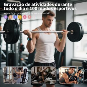 Smartwatch PEJE Relógio Smartwatch com Pulseira Extra - Tela Touch HD 1.28",À Prova d'Água IP68,Faz Chamadas Bluetooth,123+ Modos Esportivos,Bateria de 5-7 Dias,Compatível com iOS/Android.(Preto) | Tela HD de 1,28”, IP68, Bateria de 3–7 dias, Notificações, Música, Clima, iOS/Android, Uso Simples e Rápido,Preto - Imagem 6