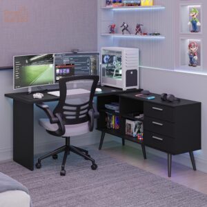 Mesa para Computador Gamer em L 3 Gavetas Preto Lisboa Madesa - Imagem 1
